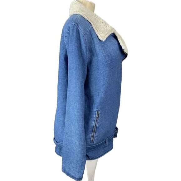 Cloth & Stone L Blue Denim Faux Shearling Cotton Pockets Zip Long Sleeve Jacket - Picture 3 of 6